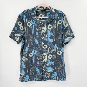 ASOS Paint Splatter Abstract Button Up Shirt Sz L Men Blue Collared Short Sleeve